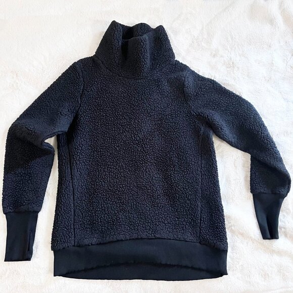 Athleta Black Nirvana Sherpa Funnel Neck Sweatshirt No Tag Likely Large - Picture 2 of 12